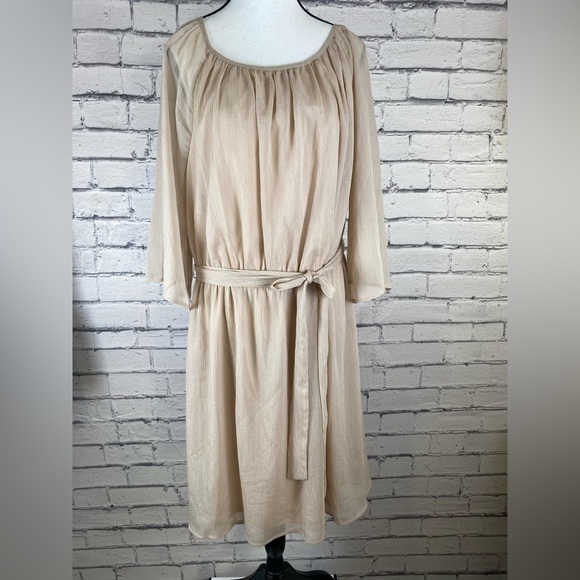 City Studio Champagne Cream Mid Length Boho Formal Dress Elastic Waist size 2X - Picture 9 of 16